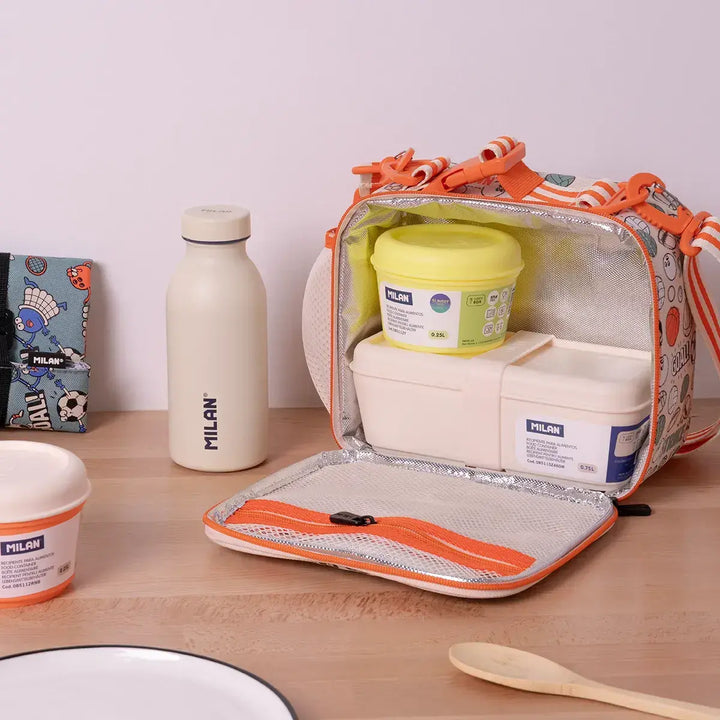 MILAN Sports - Bolsa Isotérmica Porta Alimentos con 3 Recipientes. Color Beige