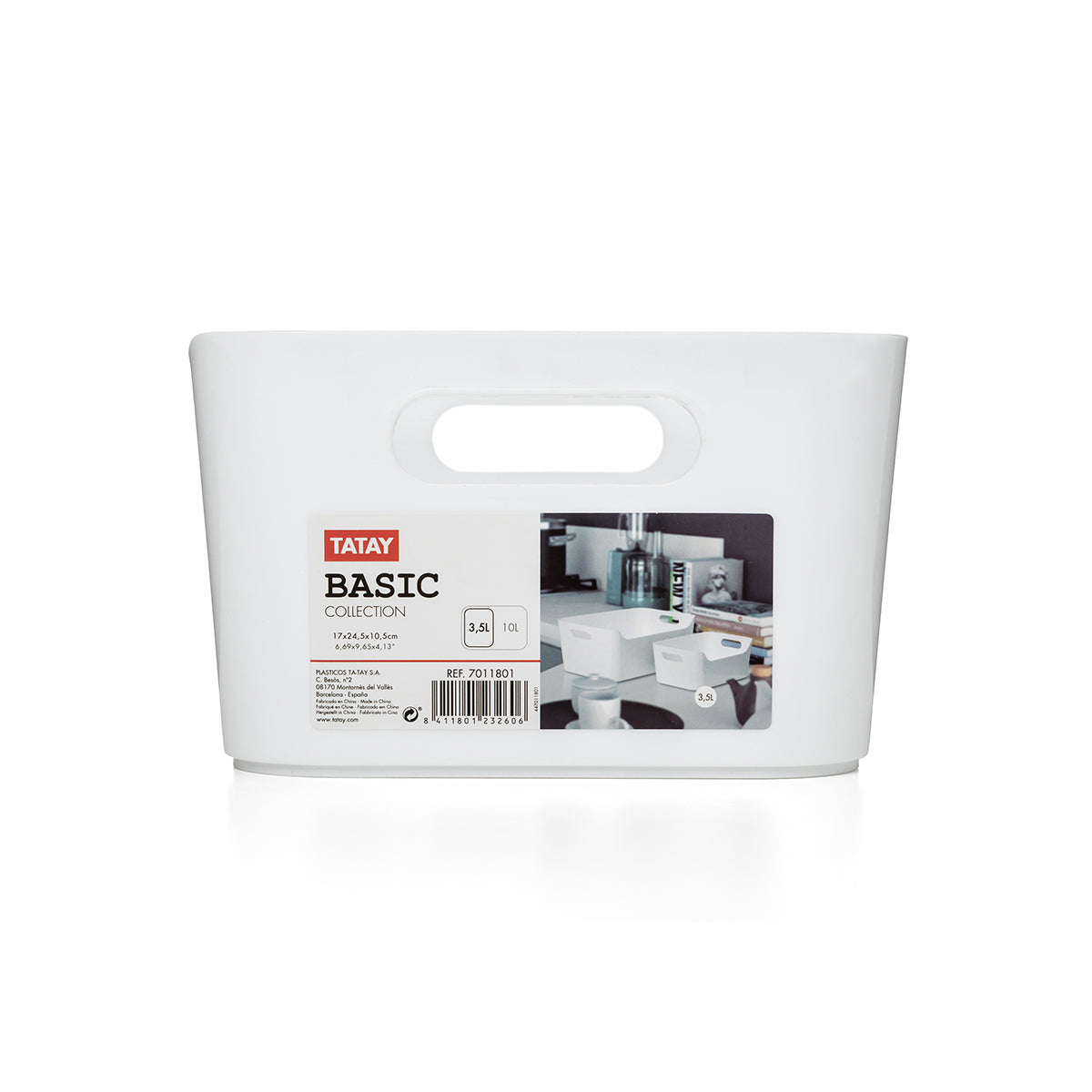 TATAY Basic - Cesta de Ordenación Basic de 10 Litros con Asas Color Blanca