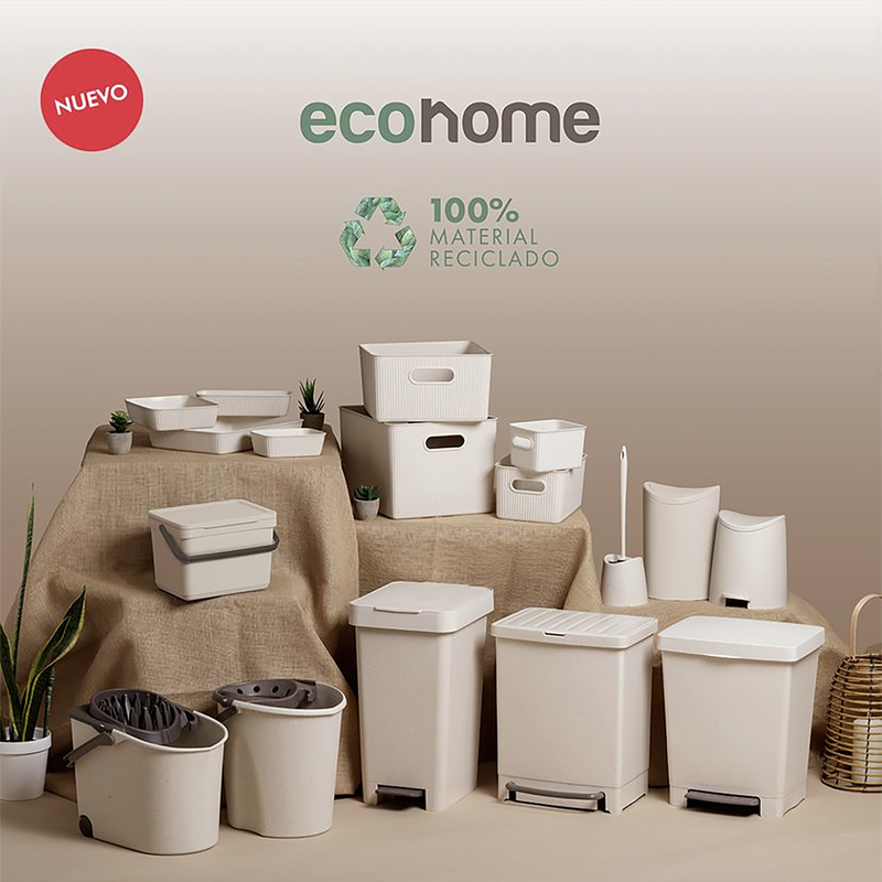 TATAY Ecohome - Tapa Caja Organizadora Rectangular 5L en Plástico 100% Reciclado. Beige
