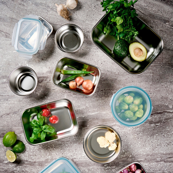 Cuitisan Simple - Lote de 4 Recipientes Redondos de 0.3L, 0.4L, 0.6L y 0.9L en Acero Apto Microondas