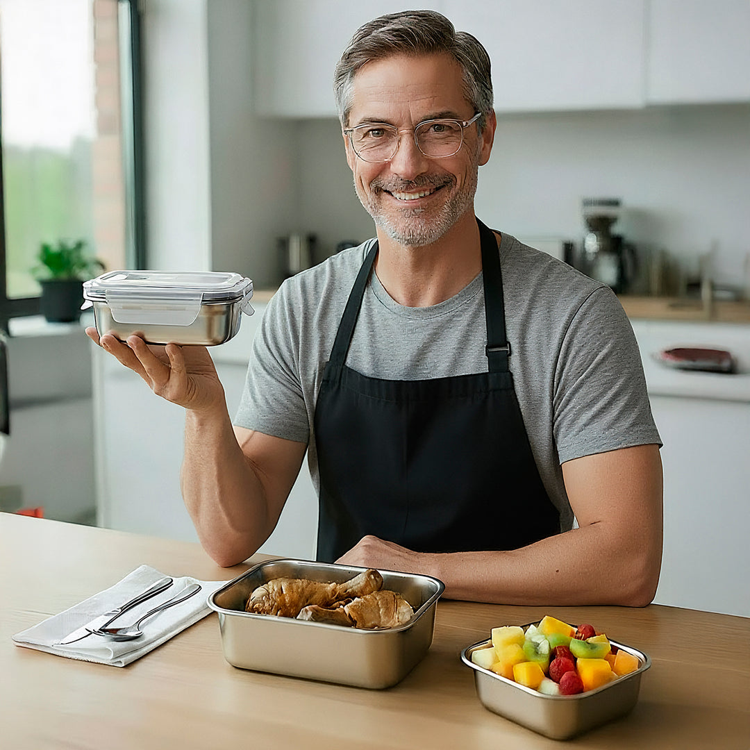 IBILI Keepklin - Lote de 3 Recipientes Cuadrados de 0.3L, 0.5L y 0.8L en Acero Apto Microondas