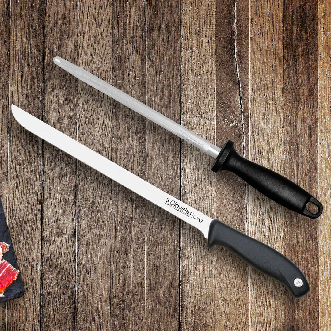 3 Claveles EVO - Kit Profesional de Cuchillo Jamonero Deshuesadores Chaira y Pinzas