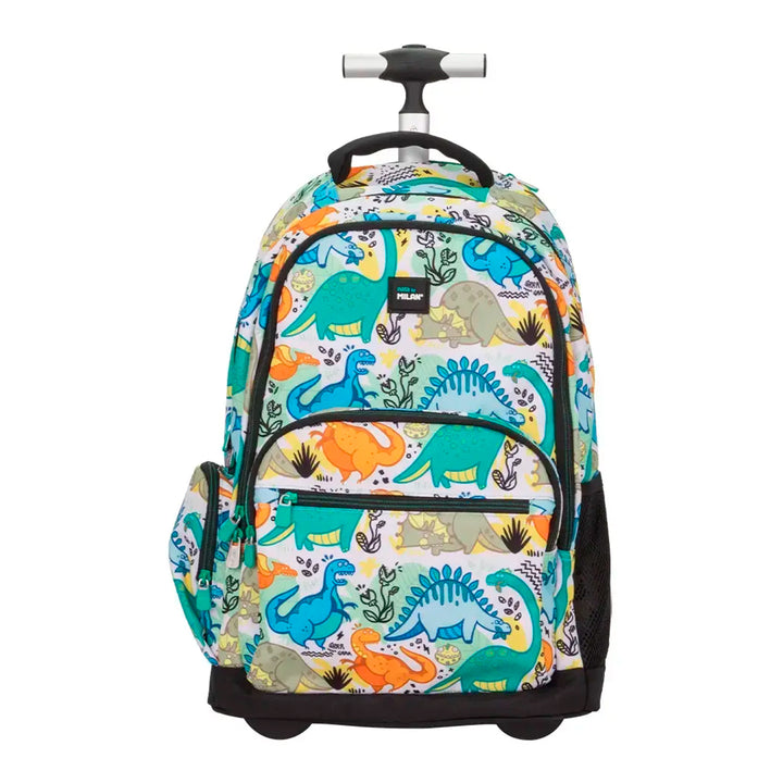 MILAN - Mochila Escolar con Ruedas y 6 Cremalleras, Acolchada y para Portatil. Serie Dinos