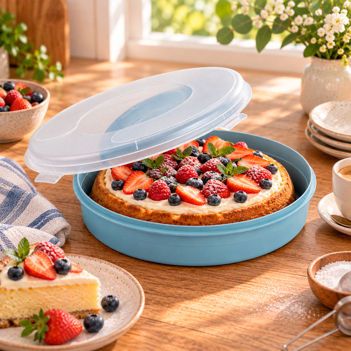 IBILI - Recipiente Porta Tortillas XL y Porta Tartas de 30 cm con Tapa en Plástico PP05. Azul