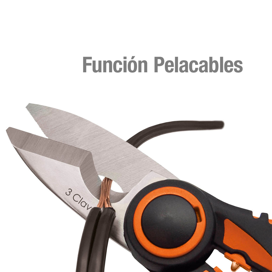 3 Claveles - Tijeras de Electricista Multifunción Profesionales 16 cm - 6.3" Mango Aislante