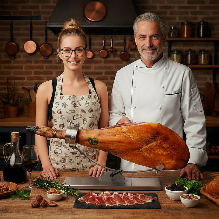 3 Claveles 01743 - Soporte Jamonero Basculante en Acero con Cabezal Giratorio y Cubre Jamón