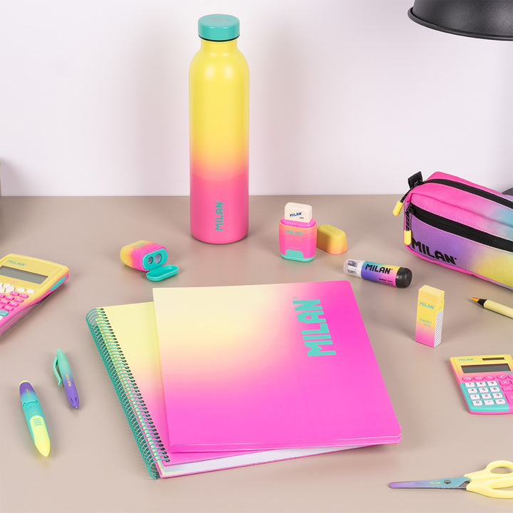 MILAN Sunset - Pack 3 Cuadernos A4 Espiral y Tapa Dura. Papel Pautado 90 Hojas 95gr Rosa