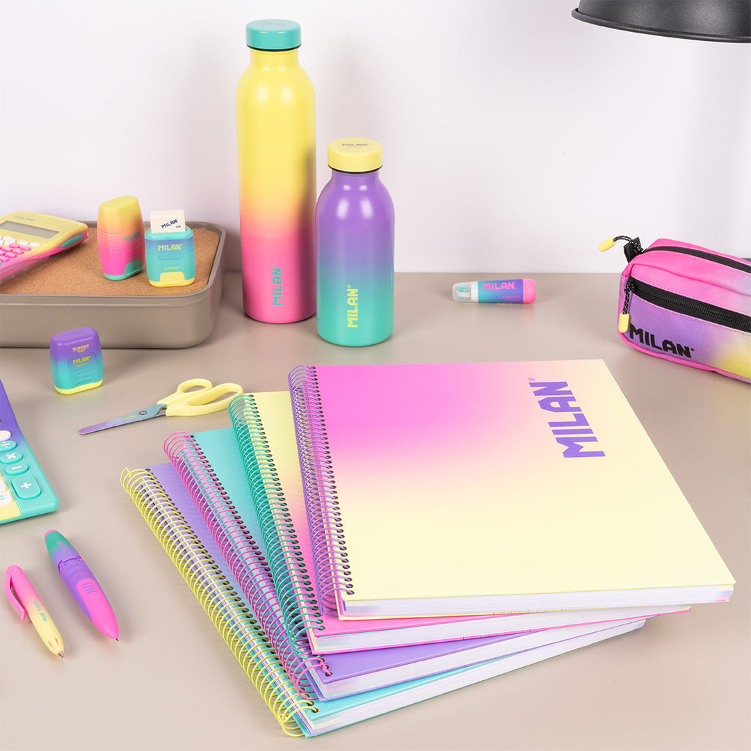 MILAN Sunset - Pack 3 Cuadernos A4 Espiral y Tapa Dura. Papel Pautado 90 Hojas 95gr Amarillo
