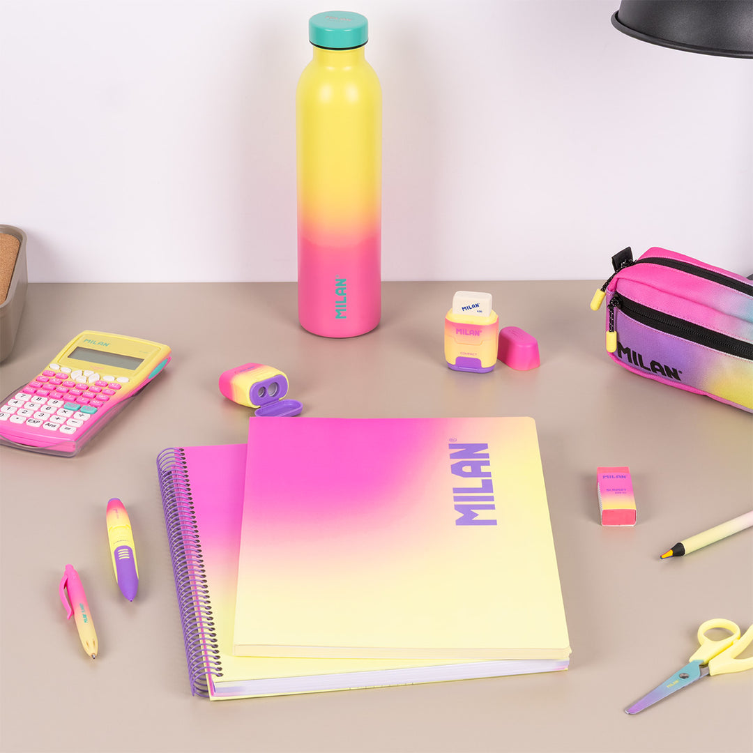 MILAN Sunset - Pack 3 Cuadernos A4 Espiral y Tapa Dura. Papel Cuadriculado 90 Hojas 95gr Amarillo