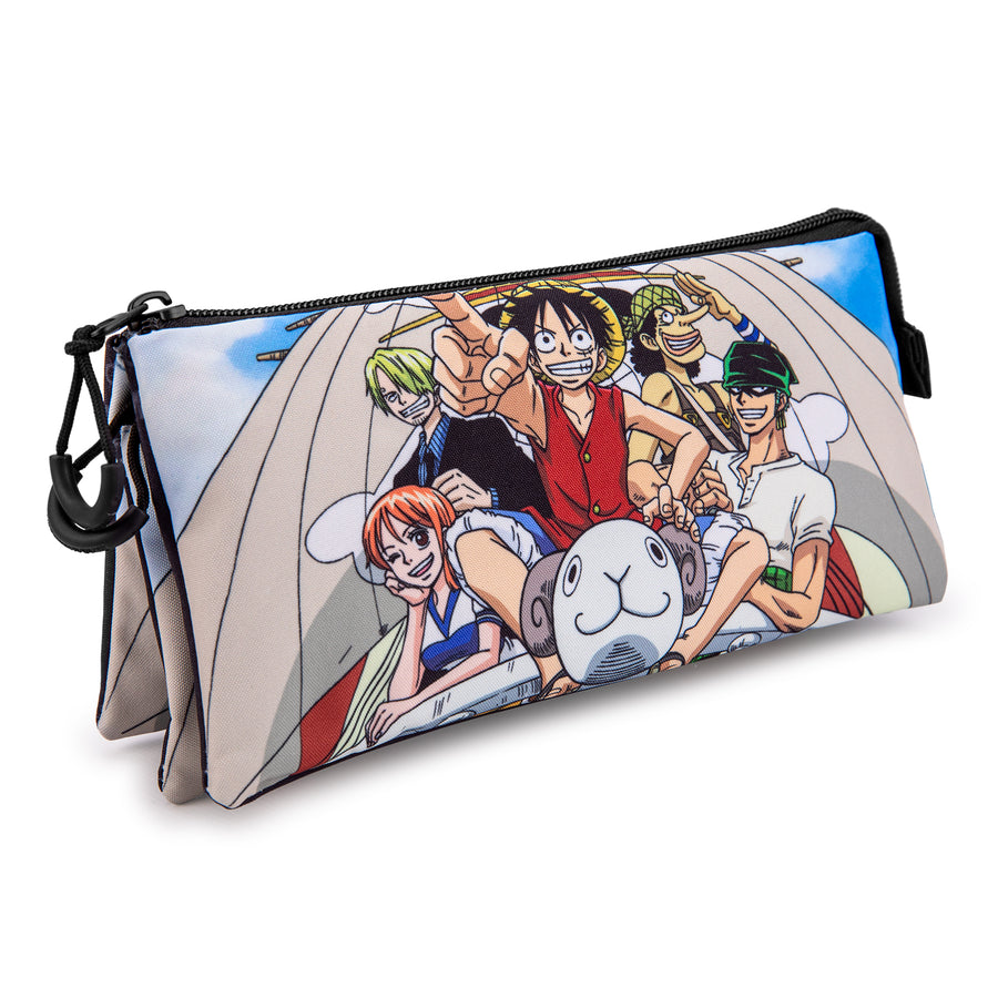 ONE PIECE Pirates - Estuche Escolar Triple Portatodo con 2 Cremalleras. Marrón