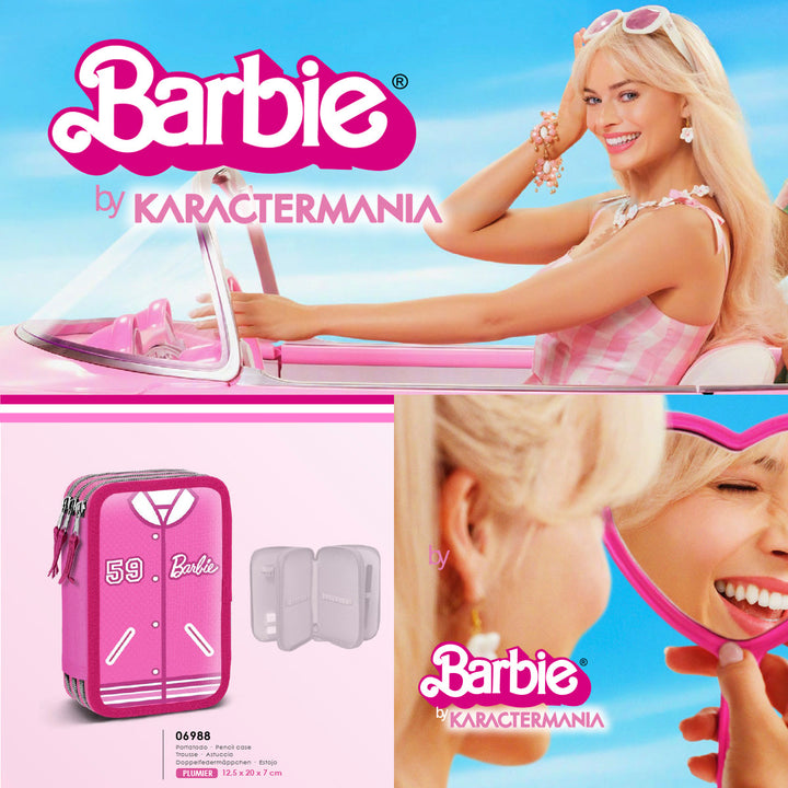 KARACTERMANIA - Estuche Plumier Triple Completo con 44 Piezas. Barbie Varsity