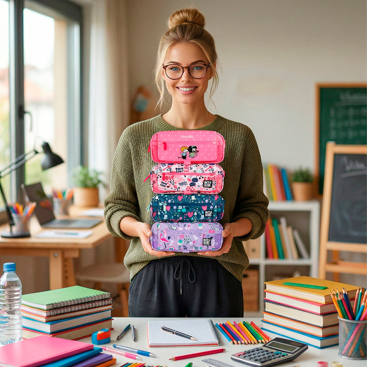 Grafoplás Design - Estuche Portatodo Triple con Solapa para Material Escolar. Kawaii