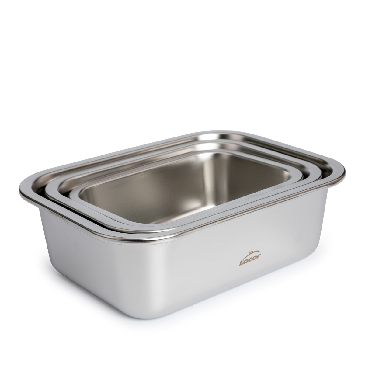 LACOR EcoInox - Lote de 3 Recipientes Rectangulares de 0.5L, 0.8L y 1.2L en Acero Inox. Apto Microondas