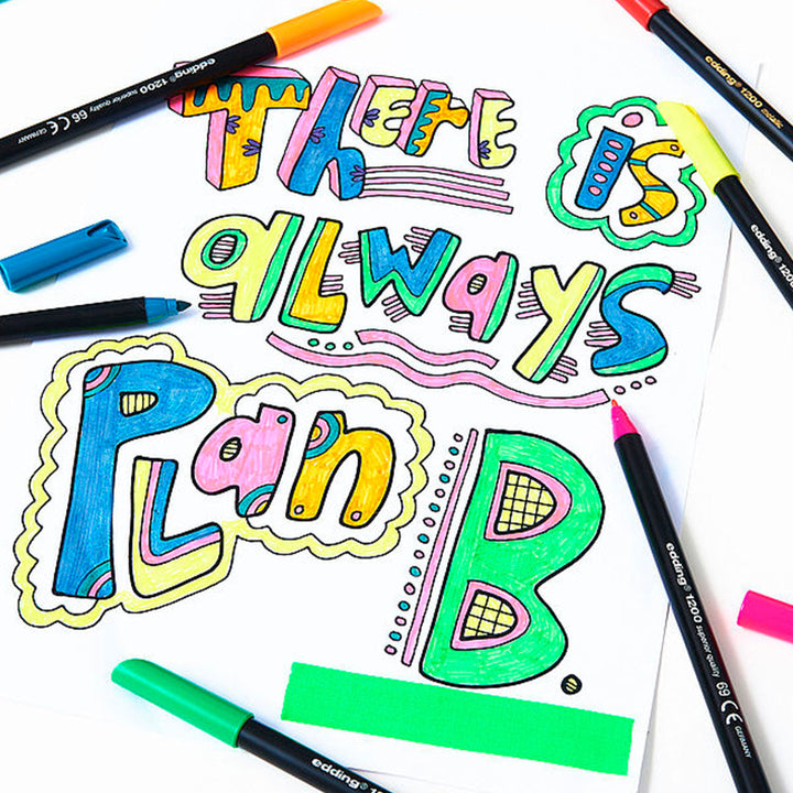 Edding 1200 - Pack de 6 Rotuladores de Fibra GOOD VIBES con Punta Redonda de 0.5 mm. Multicolor