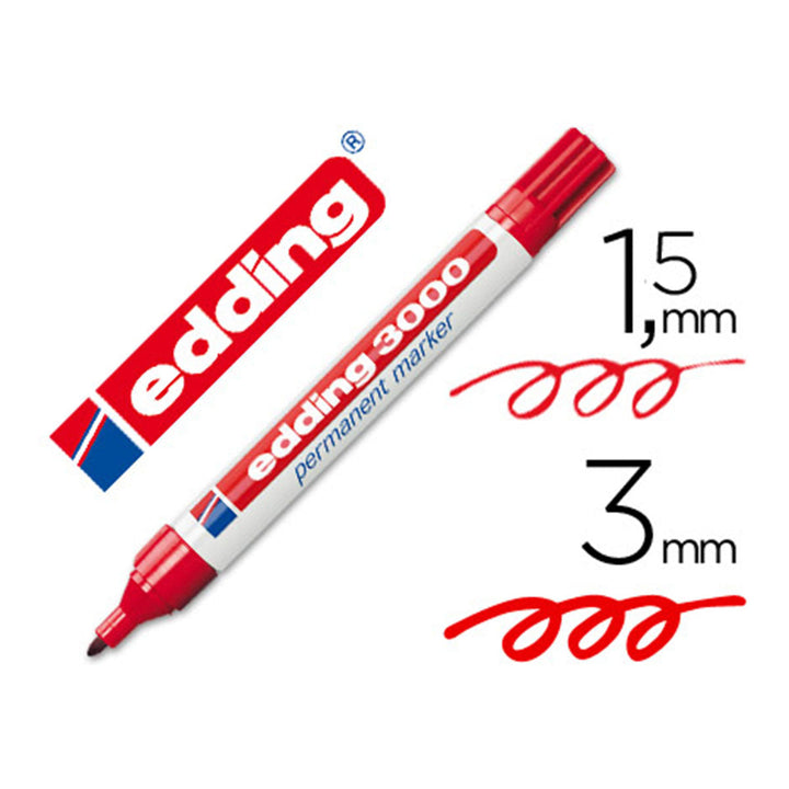 EDDING 3000 - Set de 4 Rotuladores Permanentes Punta Redonda 1.5-3 mm. Rojo