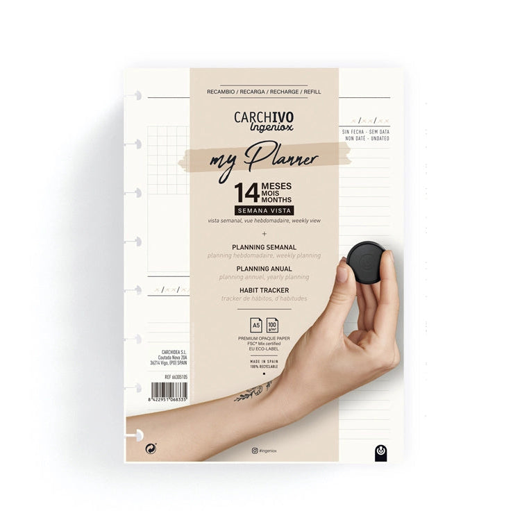 CARCHIVO - Recambio Carchivo Ingeniox Planner A5 Perpetuo 14 Meses 144 Paginas