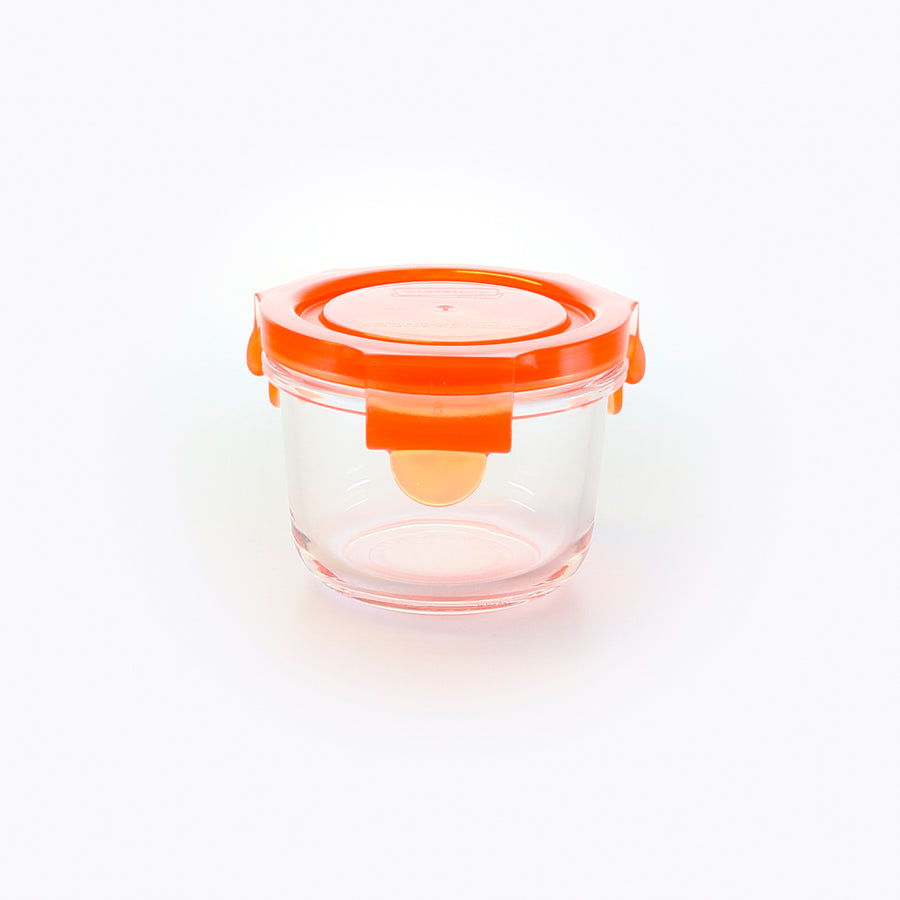 Glasslock Classic - Recipiente Hermético Redondo de 0.16L en Vidrio Templado. Naranja