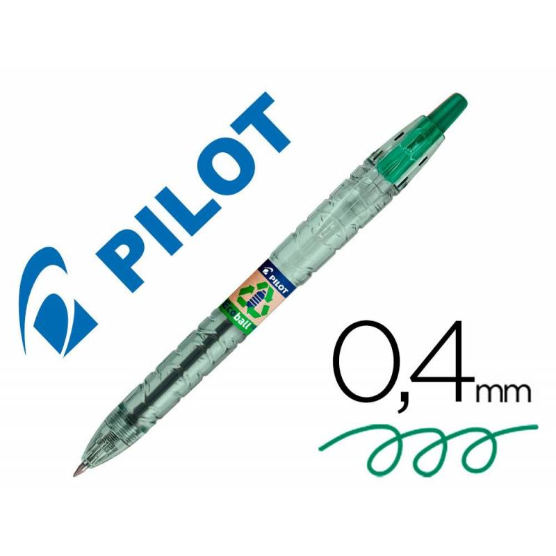 PILOT Ecoball - Bolígrafo Retráctil con Tinta Aceite. Fabricación 86% Plástico Reciclado. Verde