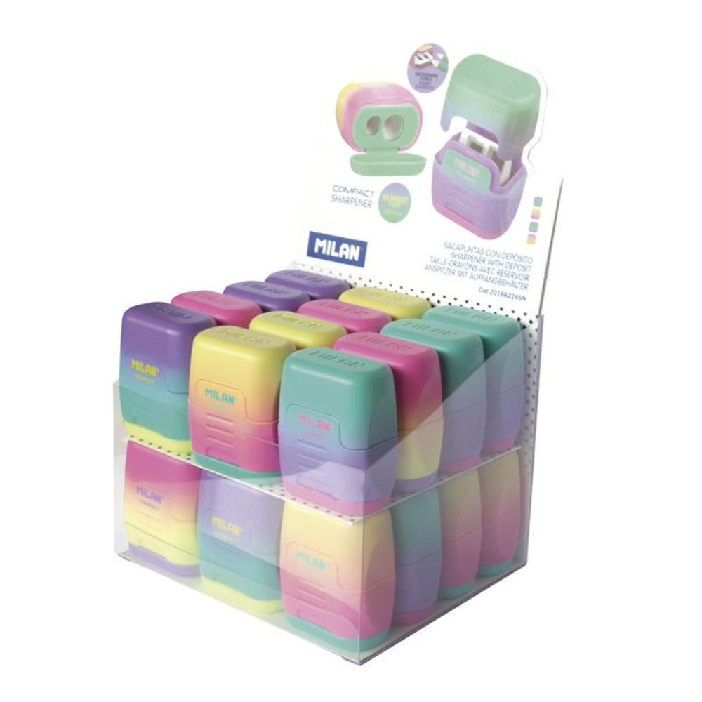 MILAN 20166224SN - Sacapuntas Doble con Depósito, Diseño COMPACT Sunset