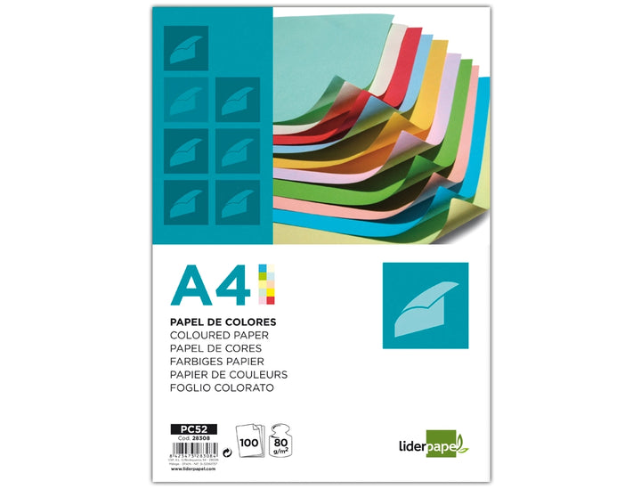 LIDERPAPEL - Papel Color A4 80g/M2 10 Colores Surtidos Paquete de 100