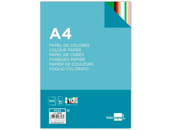 LIDERPAPEL - Papel Color A4 80g/M2 10 Colores Surtidos Paquete de 100