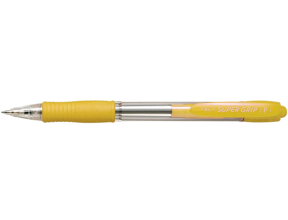 PILOT - Caja de 12 Bolígrafos Super Grip Retráctil de Punta Media Tinta en Aceite. Amarillo