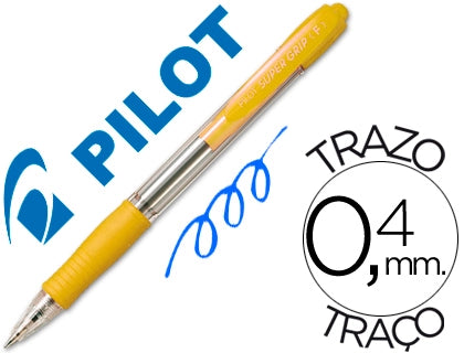 PILOT - Caja de 12 Bolígrafos Super Grip Retráctil de Punta Media Tinta en Aceite. Amarillo