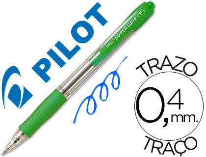 PILOT - Caja de 12 Bolígrafos Super Grip Retráctil de Punta Media Tinta en Aceite. Verde