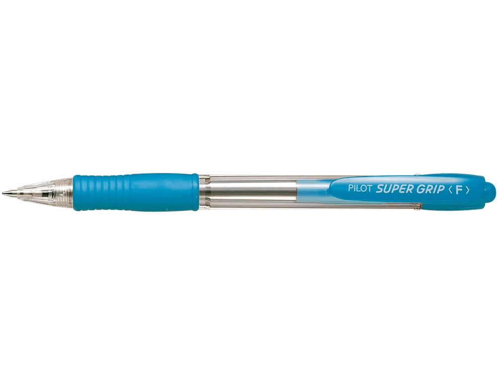 PILOT - Caja de 12 Bolígrafos Super Grip Retráctil de Punta Media Tinta en Aceite. Celeste