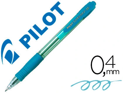 PILOT - Caja de 12 Bolígrafos Super Grip Retráctil de Punta Media Tinta en Aceite. Celeste