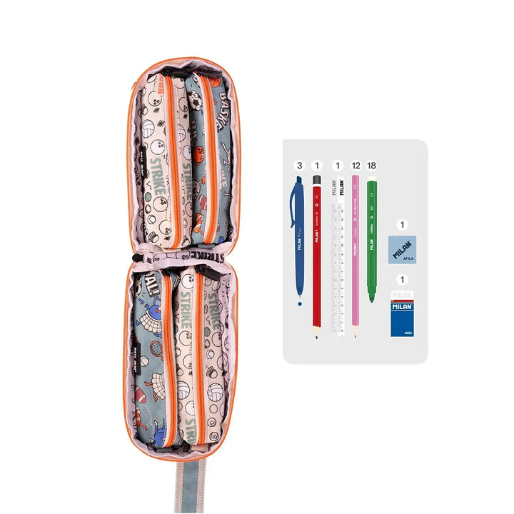 MILAN - Kit de 4 Estuches con Contenido de 31 Piezas de Material Escolar. Especial Sports