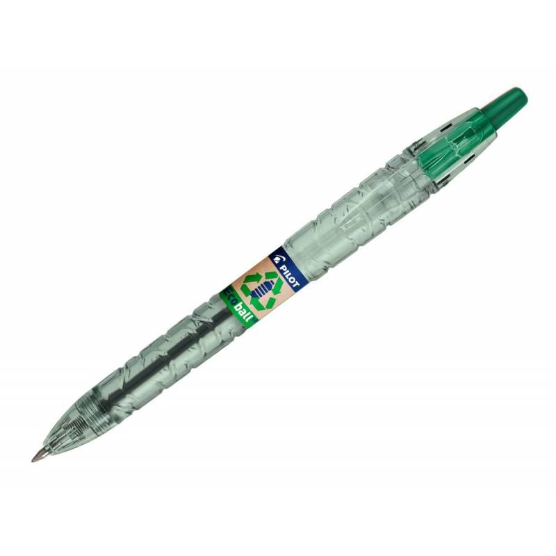 PILOT Ecoball - Bolígrafo Retráctil con Tinta Aceite. Fabricación 86% Plástico Reciclado. Verde