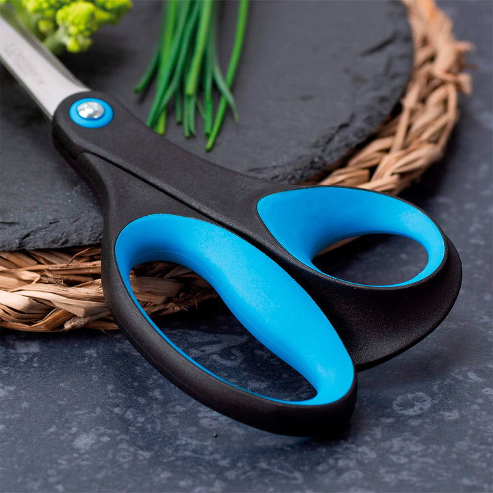 3 Claveles - Tijera de Cocina Micro Dentada 8" 20 cm. Acero Inoxidable y Mango Soft Grip