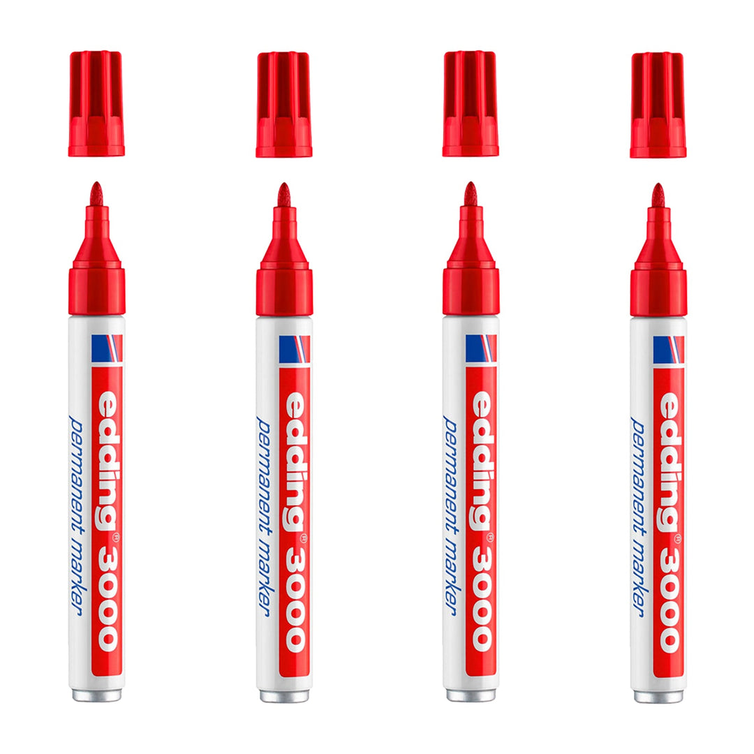 EDDING 3000 - Set de 4 Rotuladores Permanentes Punta Redonda 1.5-3 mm. Rojo
