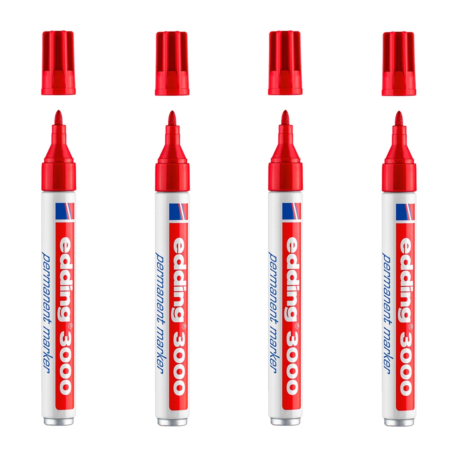 EDDING 3000 - Set de 4 Rotuladores Permanentes Punta Redonda 1.5-3 mm. Rojo