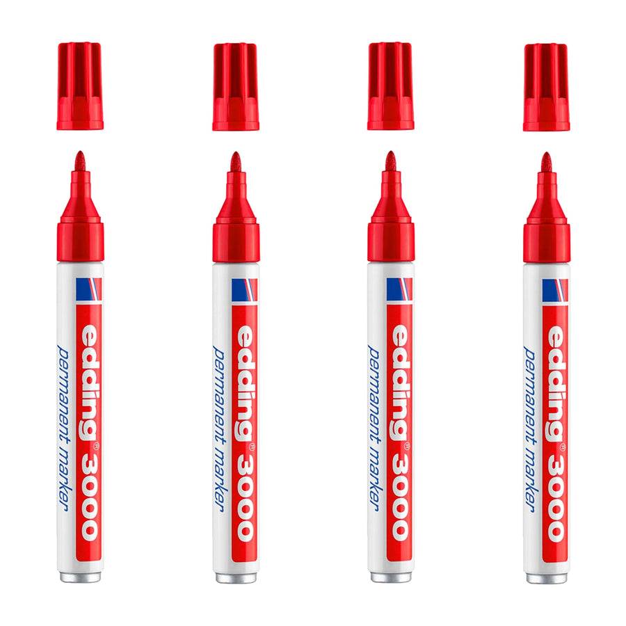 EDDING 3000 - Set de 4 Rotuladores Permanentes Punta Redonda 1.5-3 mm. Rojo