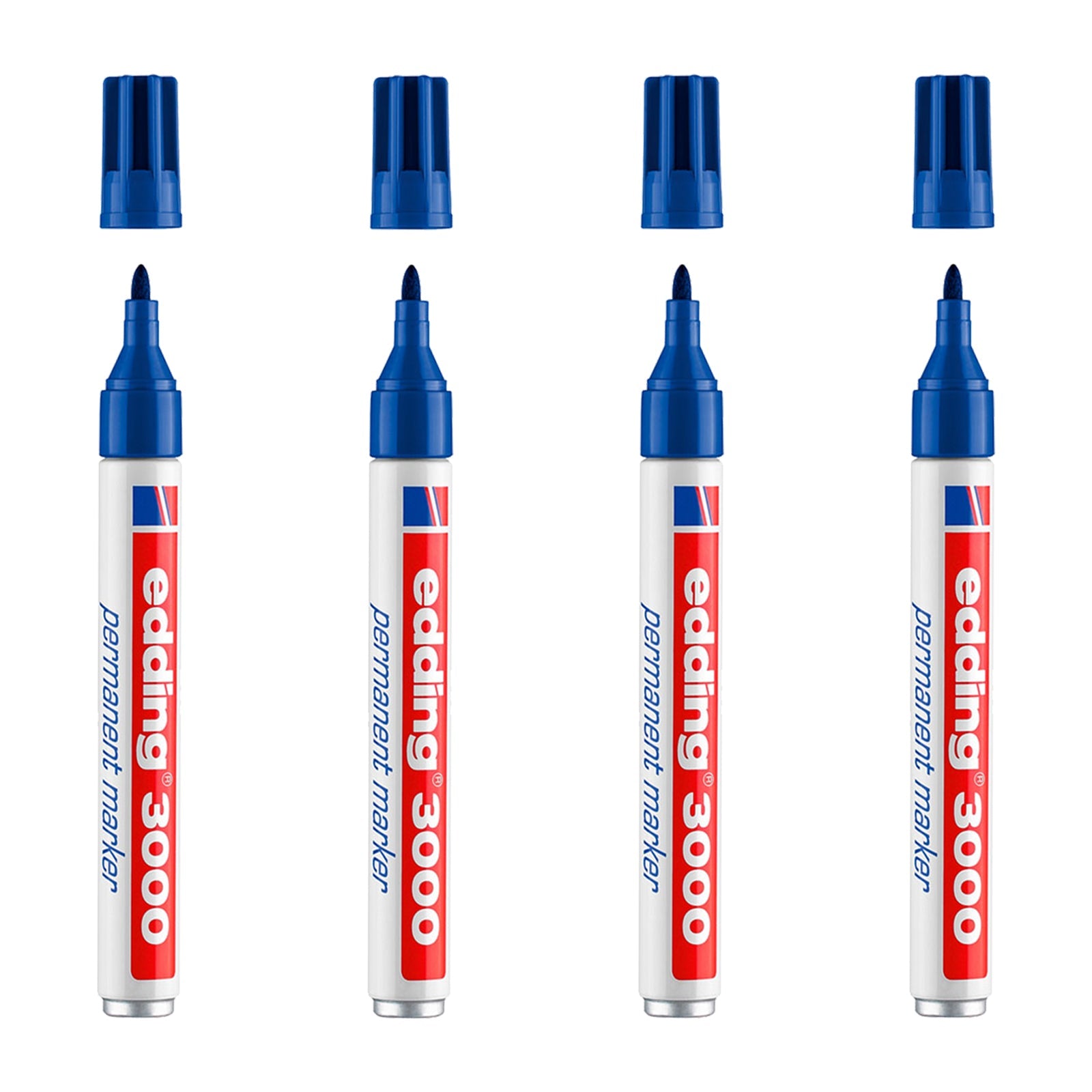 EDDING 3000 - Set de 4 Rotuladores Permanentes Punta Redonda 1.5-3 mm. Azul