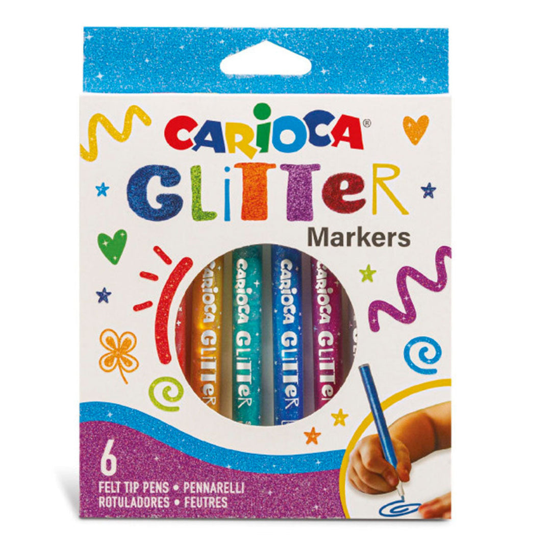 CARIOCA Glitter - Caja de 6 Rotuladores con Purpurina, Tinta Líquida al Agua