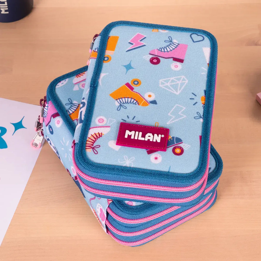 MILAN - Plumier de 2 Pisos con Cremallera y Contenido de 36 Piezas. Colección Roller 2