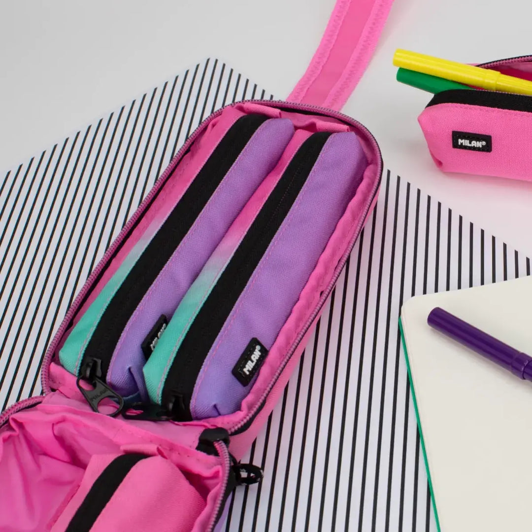 MILAN - Kit de 4 Estuches con Contenido de 31 Piezas de Material Escolar. Sunset Rosa