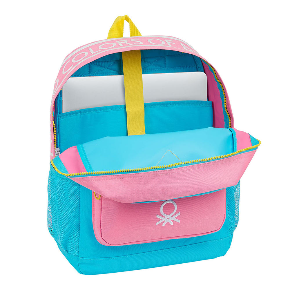 SAFTA Benetton - Mochila Escolar de Gran Capacidad con Divisor para Portátil, Color Block