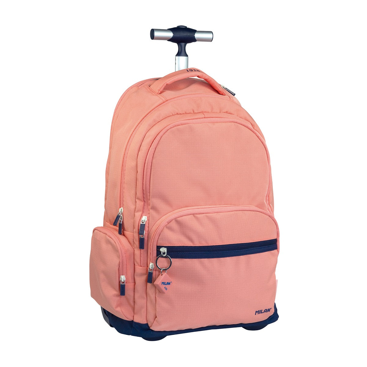 MILAN - Mochila Escolar con Ruedas y 6 Cremalleras, Acolchada y para Portatil. 1918 Rosa