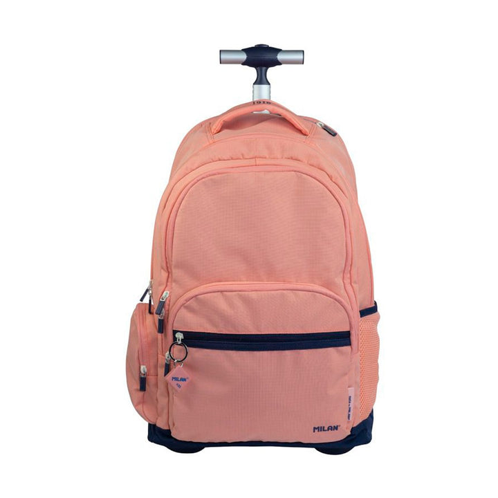 MILAN - Mochila Escolar con Ruedas y 6 Cremalleras, Acolchada y para Portatil. 1918 Rosa