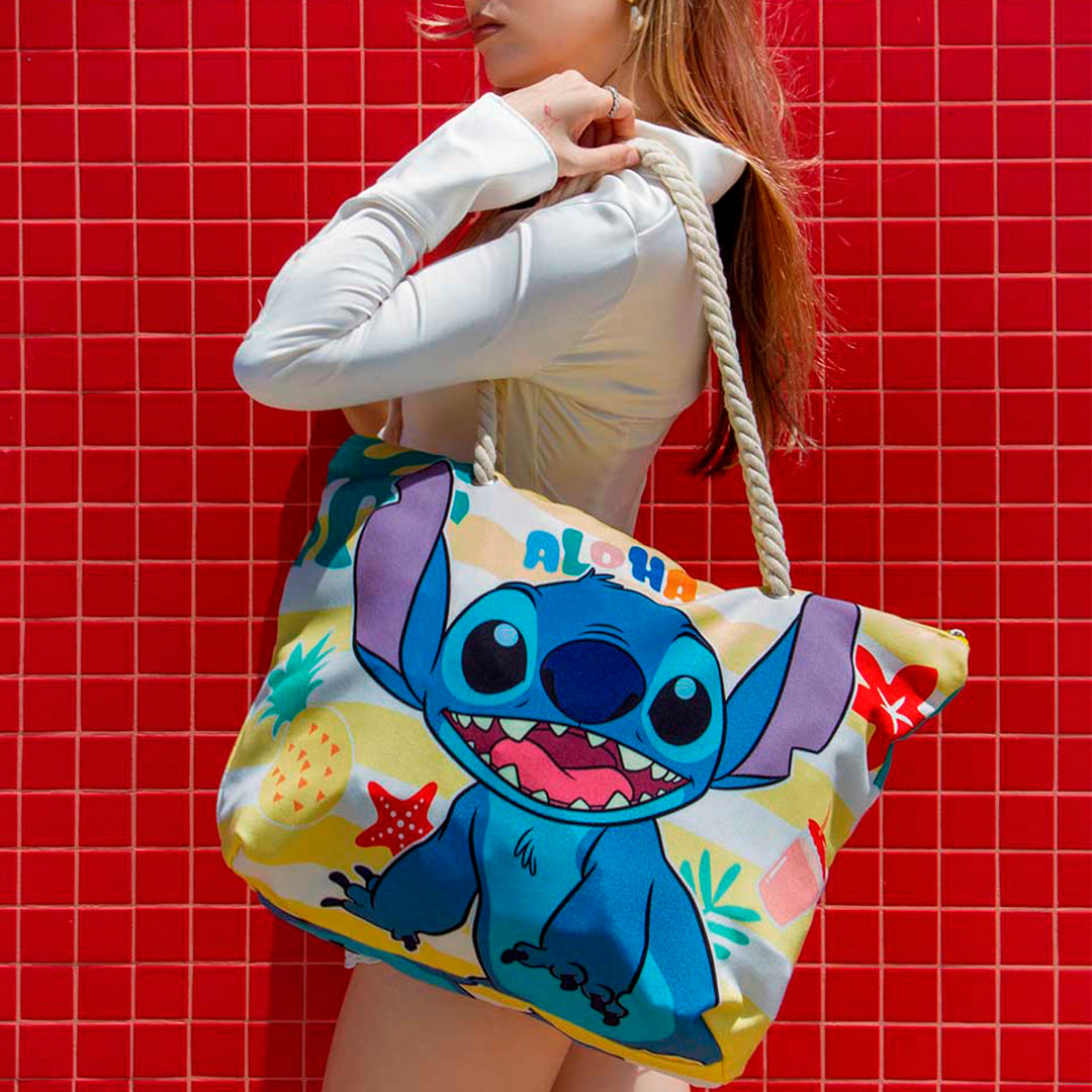 KARACTERMANIA - Bolsa de Playa Soleil con Neceser de Regalo. Lilo y Stitch Sun