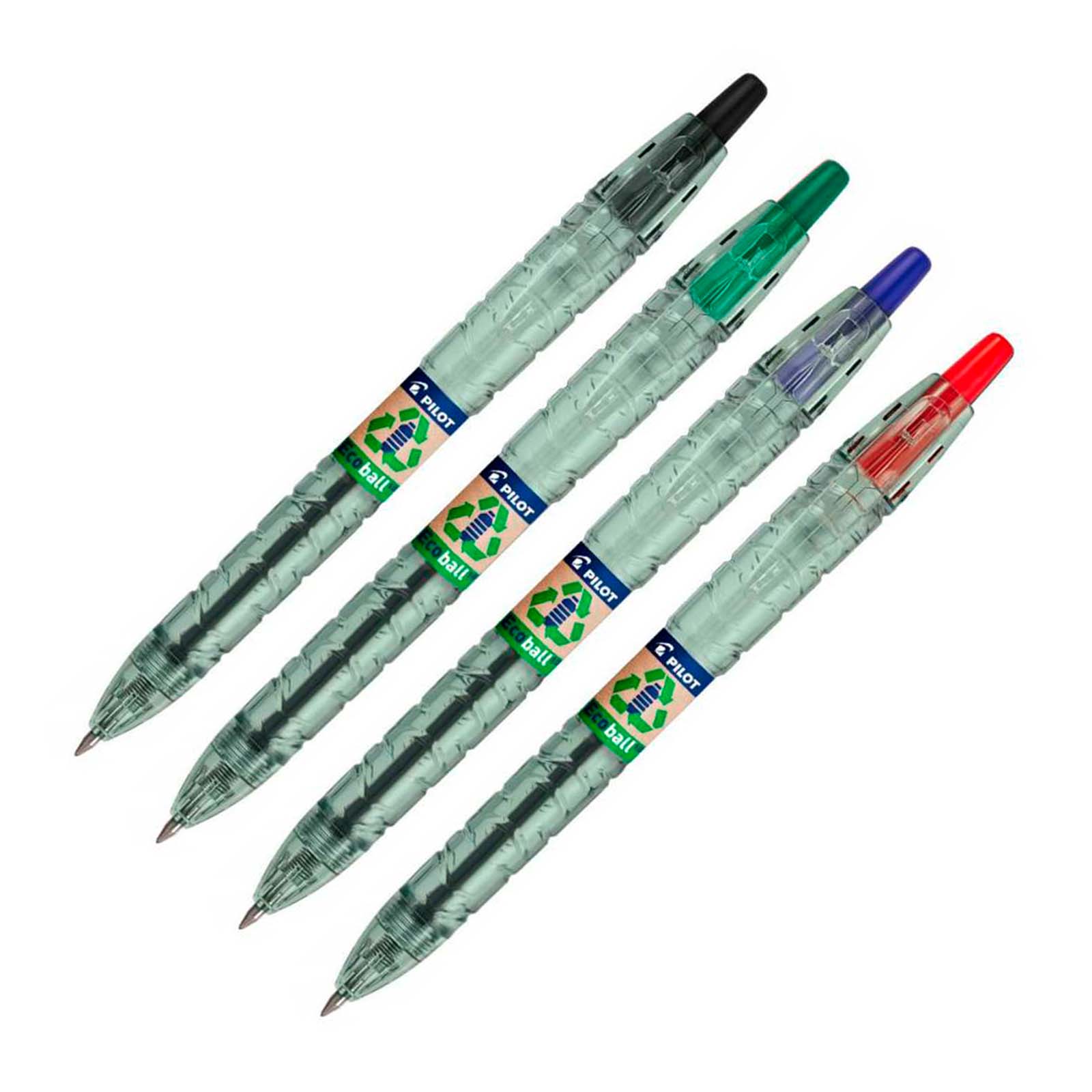 PILOT Ecoball - Lote de 4 Bolígrafos Retráctiles con Tinta Aceite. Fabricación 86% Plástico Reciclado