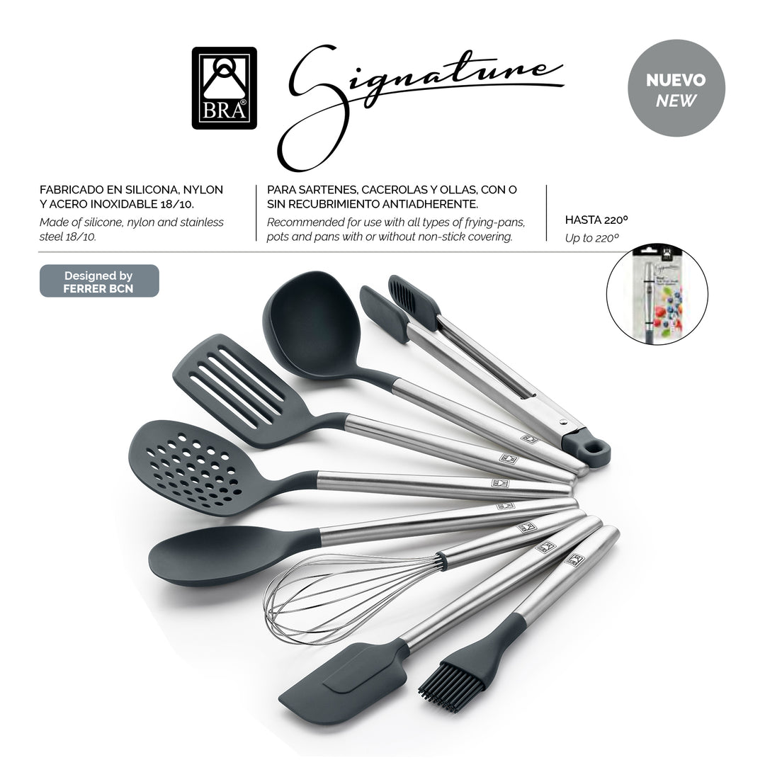 BRA Signature - Juego de 4 Utensilios de Cocina en Silicona y Mango en Acero Inoxidable