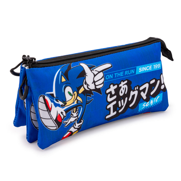 ColePack Sonic - Estuche Triple de 2 Cremalleras con Material Escolar. On The Run