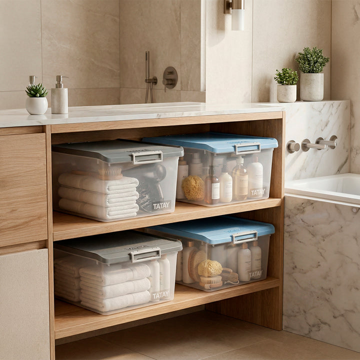 TATAY - Caja de Ordenación Multiusos de 35L con Cierre Hermético y Asas de ABS. Gris