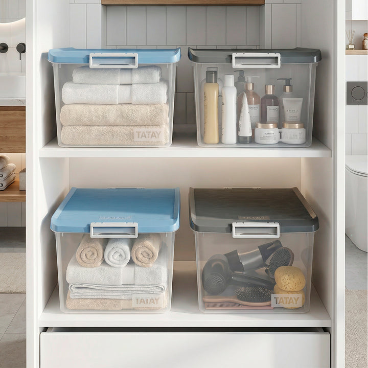 TATAY - Caja de Ordenación Multiusos de 35L con Cierre Hermético y Asas de ABS. Gris