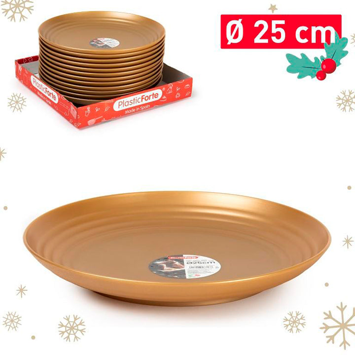 Plastic Forte - Plato Classic Llano 25 cm Reutilizable. Ideal Fiestas. Oro
